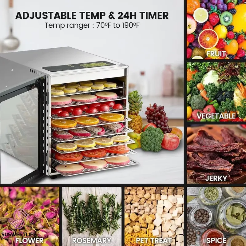Healthy Snacks Food - Déshydrateur alimentaire grande capacité 8 plateaux